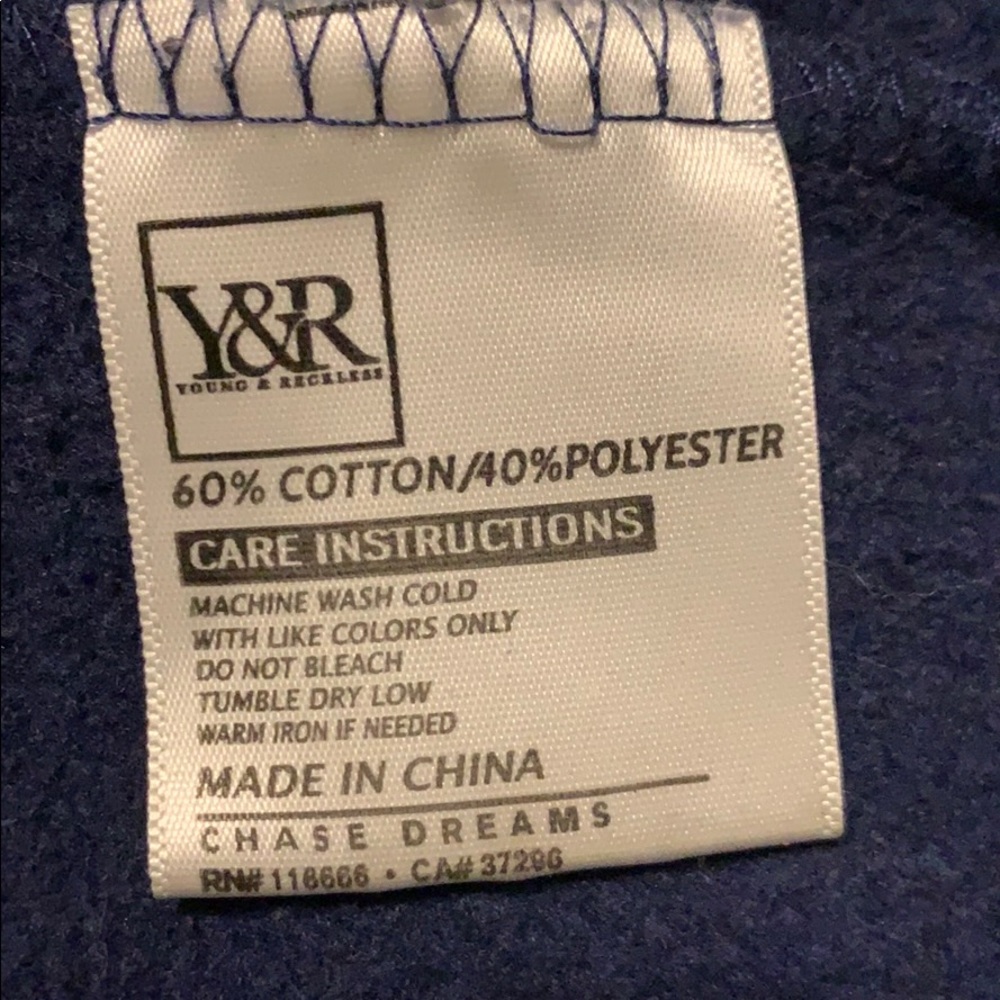 Young & Reckless blue fleece-lined sweatshirt size small - Picture 2 of 6